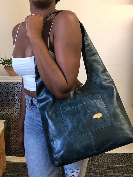 Girl with Portmore Hobo Blue Bag