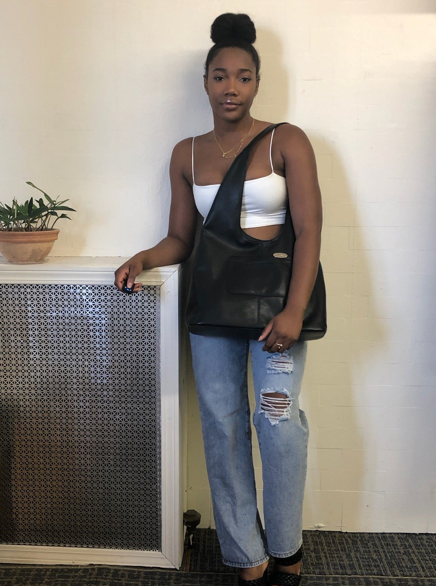 girl with Portmore Hobo Black bag