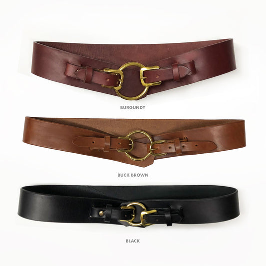 Bluefield Double Buckle Belt black brown and burgundy