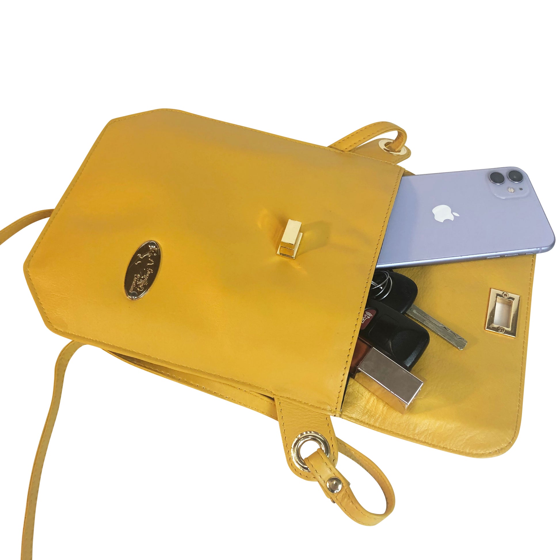Red hills crossbody yellow with keychain and phone