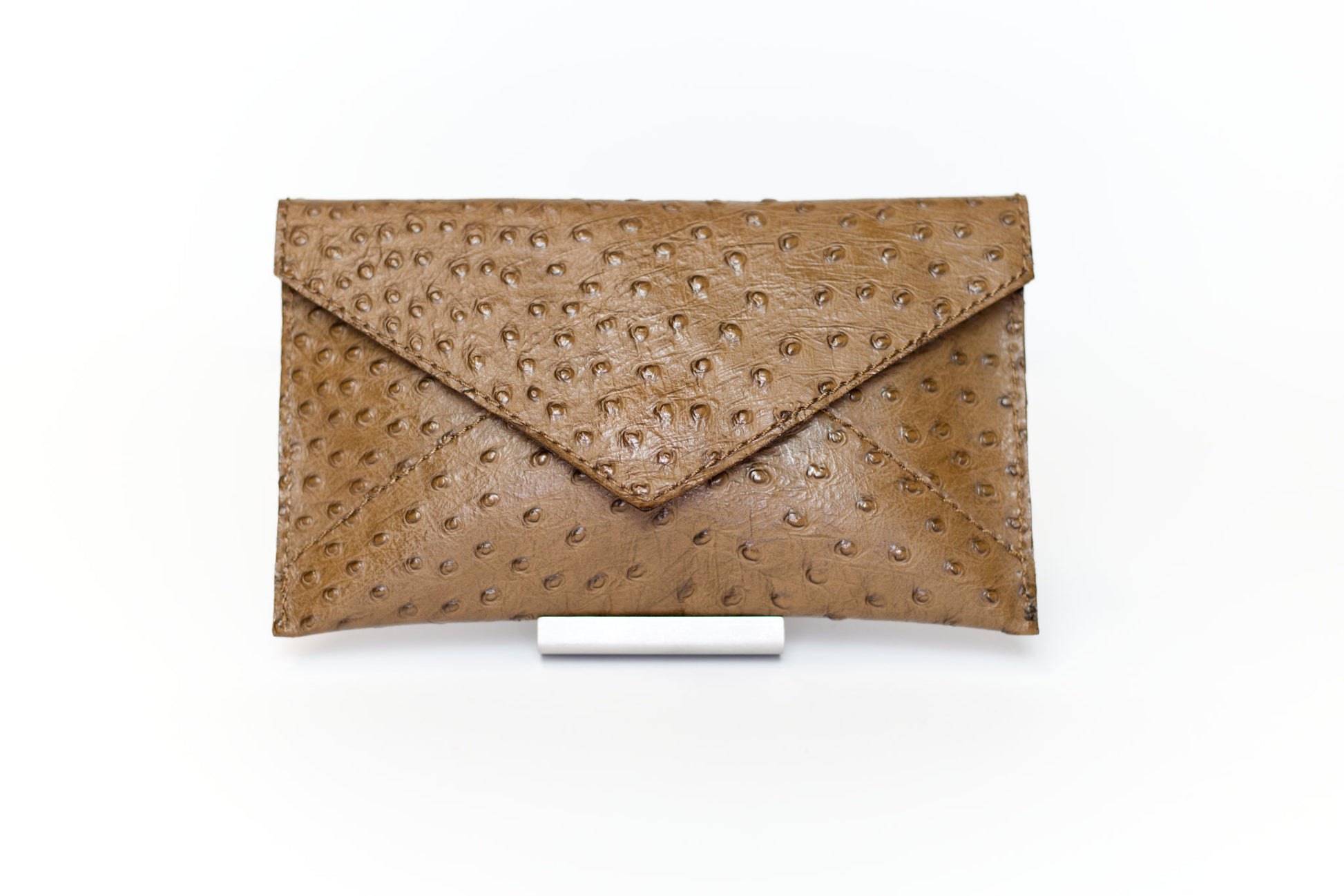 Half Way III Small Clutch - Brown Ostrich front view