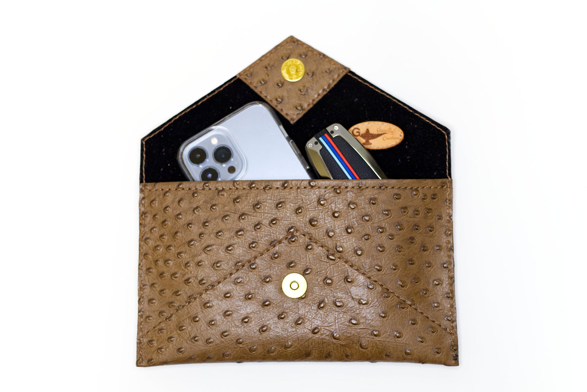 Half Way III Small Clutch - Brown Ostrich open